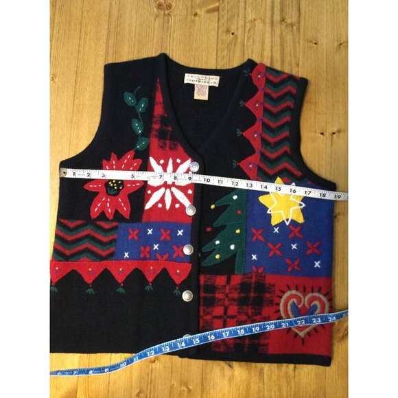 Vintage Telluride Womens Wool Holiday Vest Festive Embroidery M 3D Knit Patchwor - Picture 7 of 8